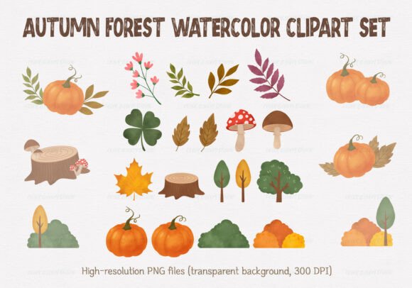 Autumn Forest Watercolor Clipart Set: A Versatile Choice for Seasonal Design Projects