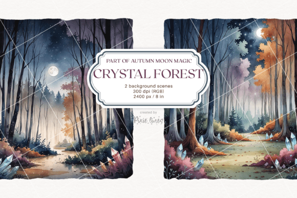 Autumn Moon Magic: Evaluating the Fall Crystal Forest Clipart Set for Design Projects