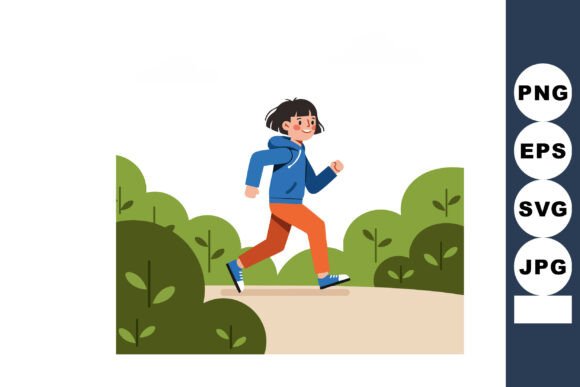 Boy Running Outdoors on Path with Green