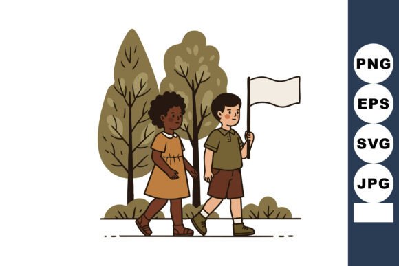 Children Walking Outdoors with White Flag: A Symbol of Peace and Visual Inspiration