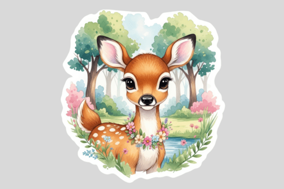Cute Fawn Wearing Flower Garland: A Whimsical Digital Art Collection