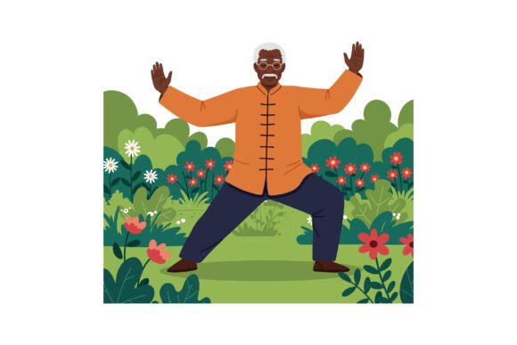 Elderly Man Practicing Tai Chi in Garden: A Symbol of Serenity and Wellness