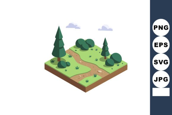 Isometric Forest Path with Pine Trees: A Unique Visual Asset for Designers and Creators
