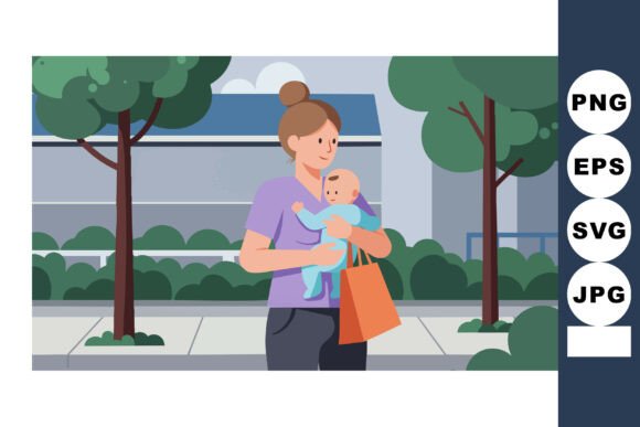 Mother Carrying Baby Outdoors in Urban Park: A Versatile Visual Asset for Creative Projects