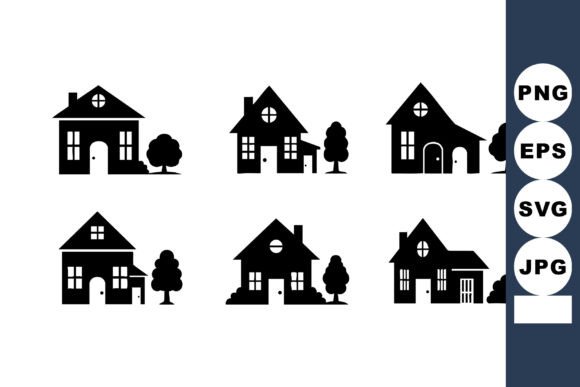 Of Six Simple Black Silhouette House Ic: A Minimalist Design Solution for Modern Creative Projects