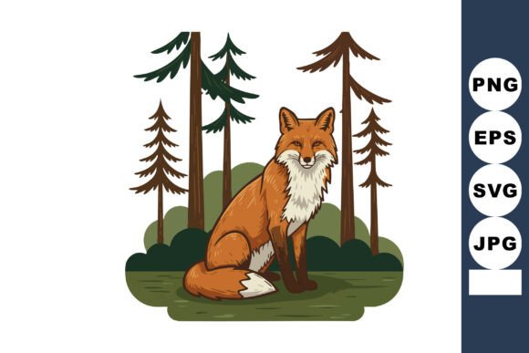 Red Fox Sitting in Forest with Evergreen: A Versatile Visual for Creatives and Professionals