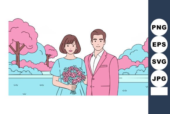 Romantic Couple in Pink and Blue Spring: A Visual Asset for Creative Projects