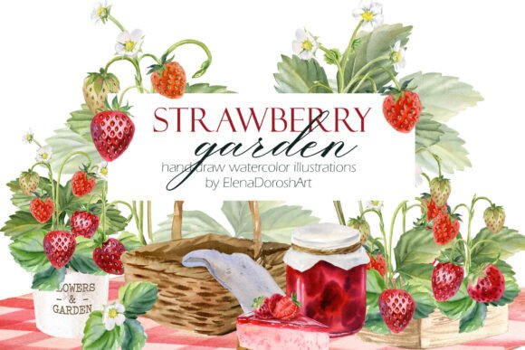 Watercolor Strawberry Garden Clipart: A Fresh Design Staple