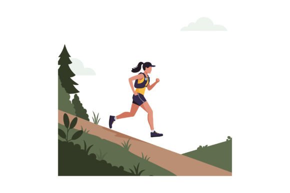 Woman Trail Running Downhill in Nature L